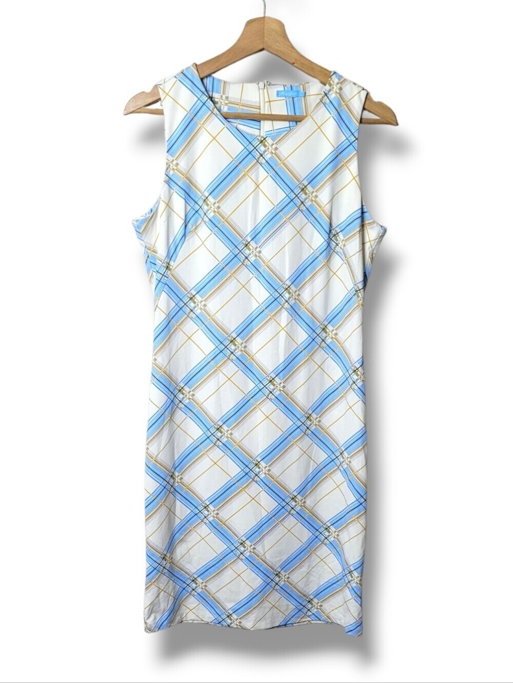 J. McLaughlin Devon Plaid Sleeveless Shift Dress • Size Small Retro Stretch